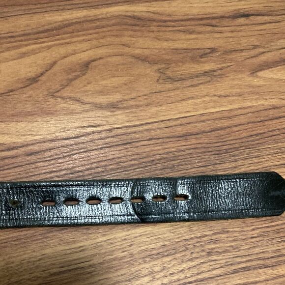 Genuine Black Leather Mens Belt with Brass Buckle. Size 38. Made in USA. - Picture 4 of 6